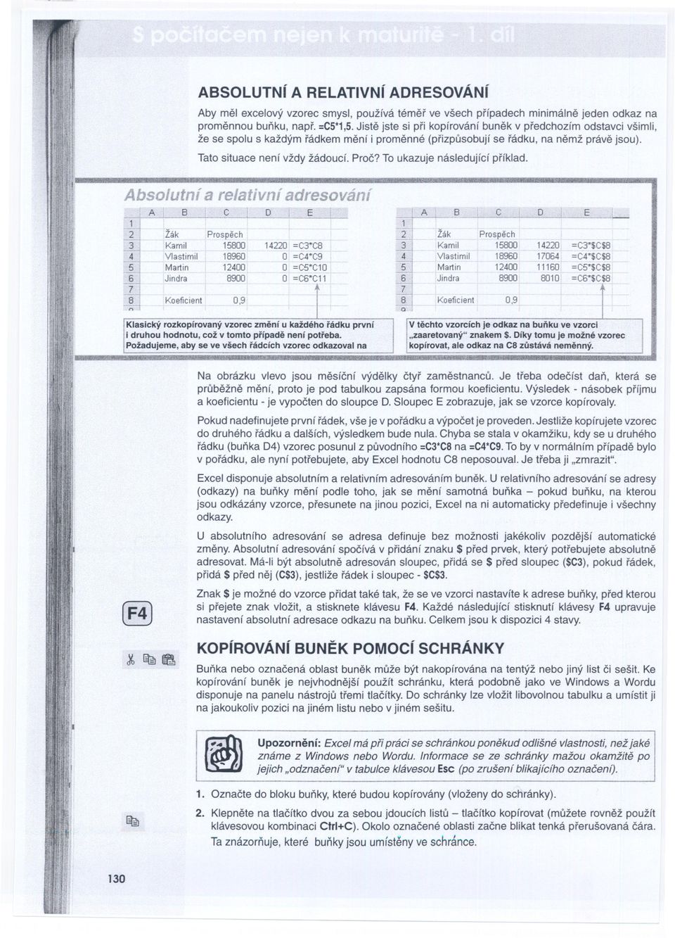 To ukazuje následující príklad a relativní adresování A, 8 C Q E 4 C LP E 1 2 Žák Prospech A žák Prospech Kamil 15800 14220=C3*C8 21 Kamil 15800 14220 =C3*$C$8 Vlastimil 18960 O =C4*C9 Vlastimil