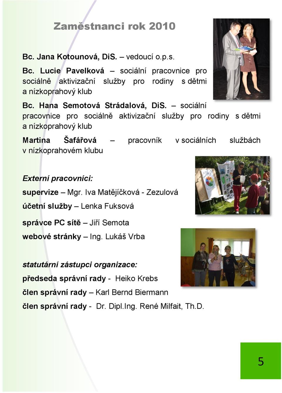 sociální pracovnice pro sociálně aktivizační služby pro rodiny s dětmi a nízkoprahový klub Martina Šafářová pracovník v sociálních službách v nízkoprahovém klubu Externí