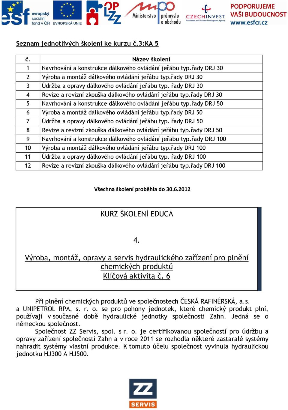 řady DRJ 50 6 Výroba a montáž dálkového ovládání jeřábu typ.řady DRJ 50 7 Údržba a opravy dálkového ovládání jeřábu typ. řady DRJ 50 8 Revize a revizní zkouška dálkového ovládání jeřábu typ.