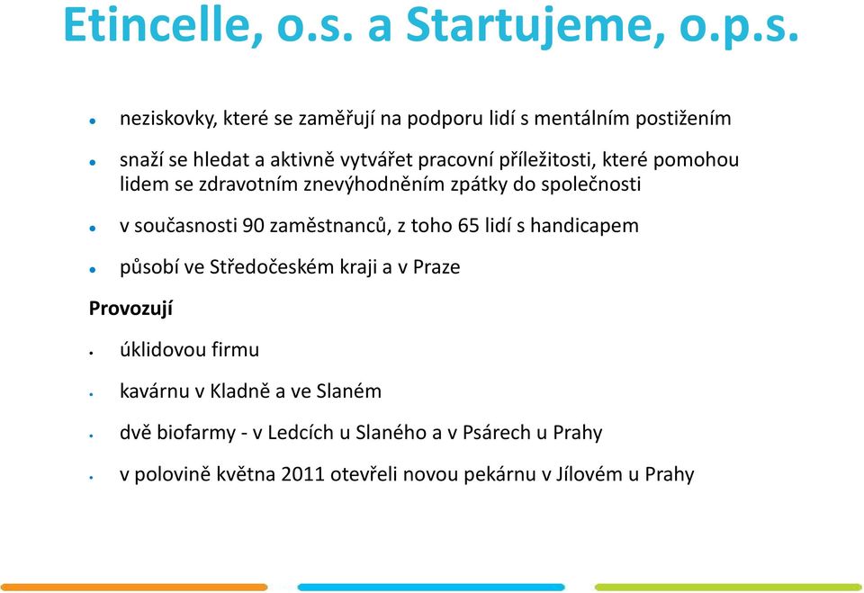 neziskovky, které se zaměřují na podporu lidí s mentálním postižením snaží se hledat a aktivně vytvářet pracovní