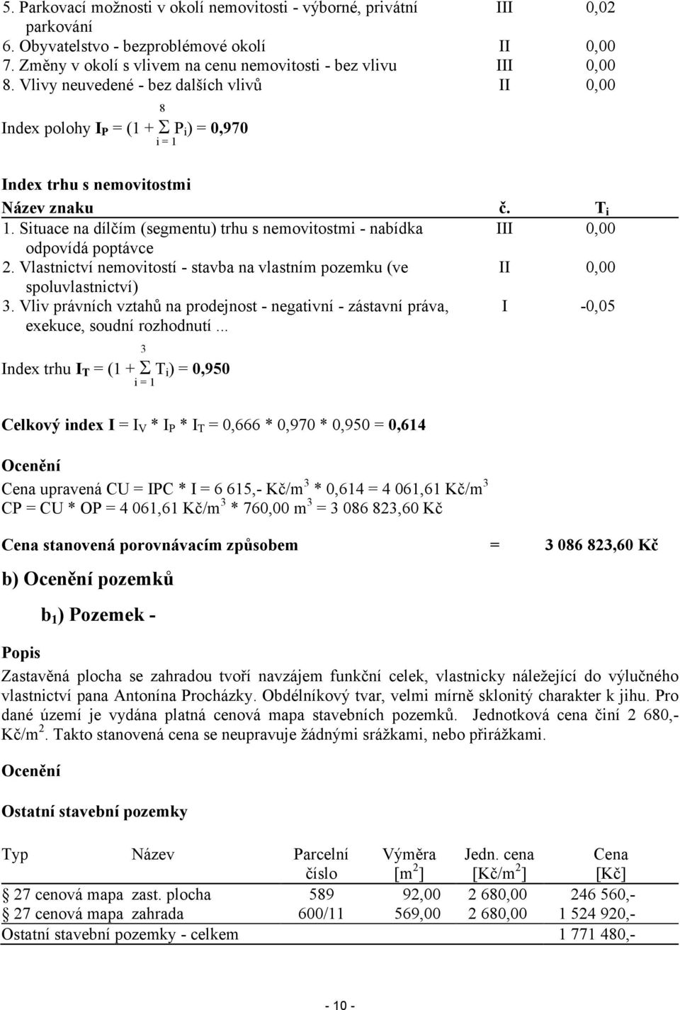 Situace na dílčím (segmentu) trhu s nemovitostmi - nabídka odpovídá poptávce 2. Vlastnictví nemovitostí - stavba na vlastním pozemku (ve spoluvlastnictví) 3.