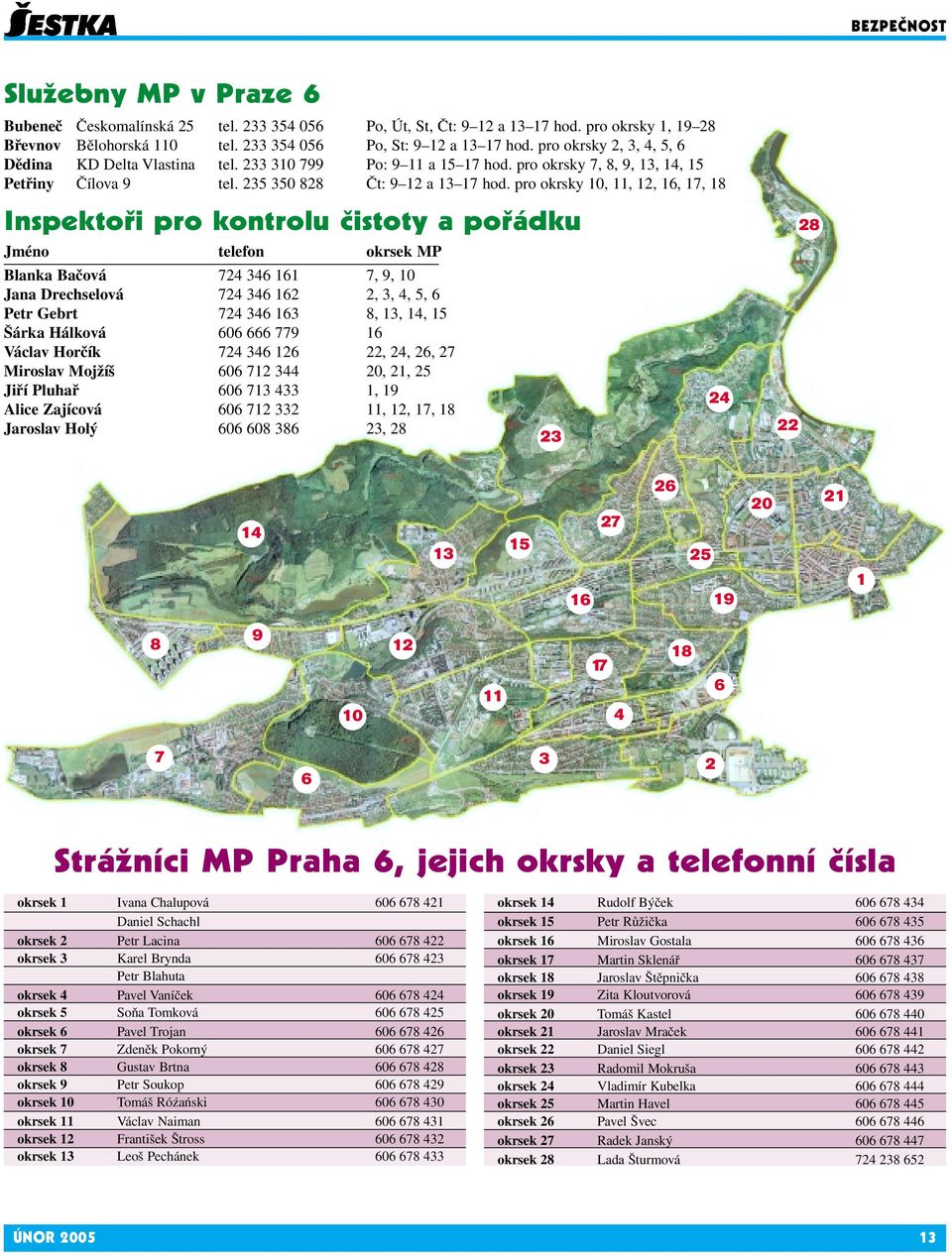 pro okrsky 10, 11, 12, 16, 17, 18 Inspektoři pro kontrolu čistoty a pořádku Jméno telefon okrsek MP Blanka Bačová 724 346 161 7, 9, 10 Jana Drechselová 724 346 162 2, 3, 4, 5, 6 Petr Gebrt 724 346