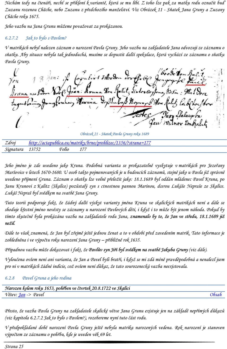 V matrikách nebyl nalezen záznam o narození Pavla Gruny. Jeho vazbu na zakladatele Jana odvozuji ze záznamu o sňatku.