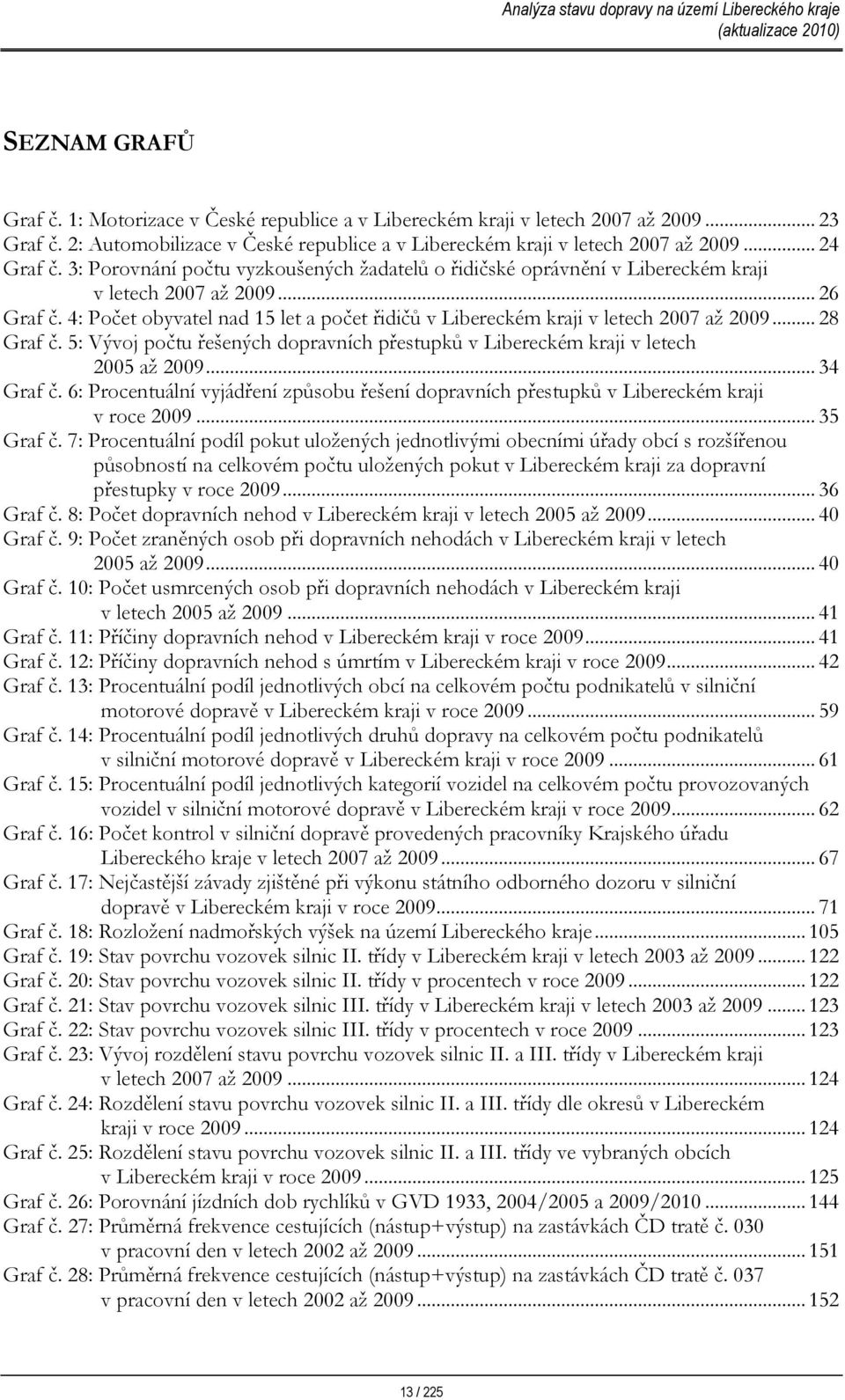 .. 28 Graf č. 5: Vývoj počtu řešených dopravních přestupků v Libereckém kraji v letech 25 až 29... 34 Graf č.