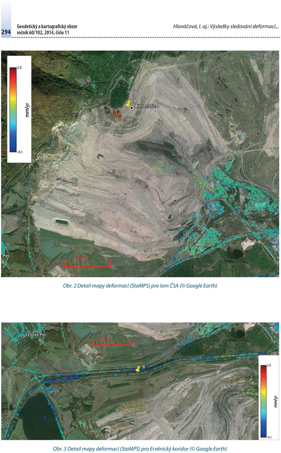 2 Detail mapy deformací (StaMPS) pro lom ČSA ( Google