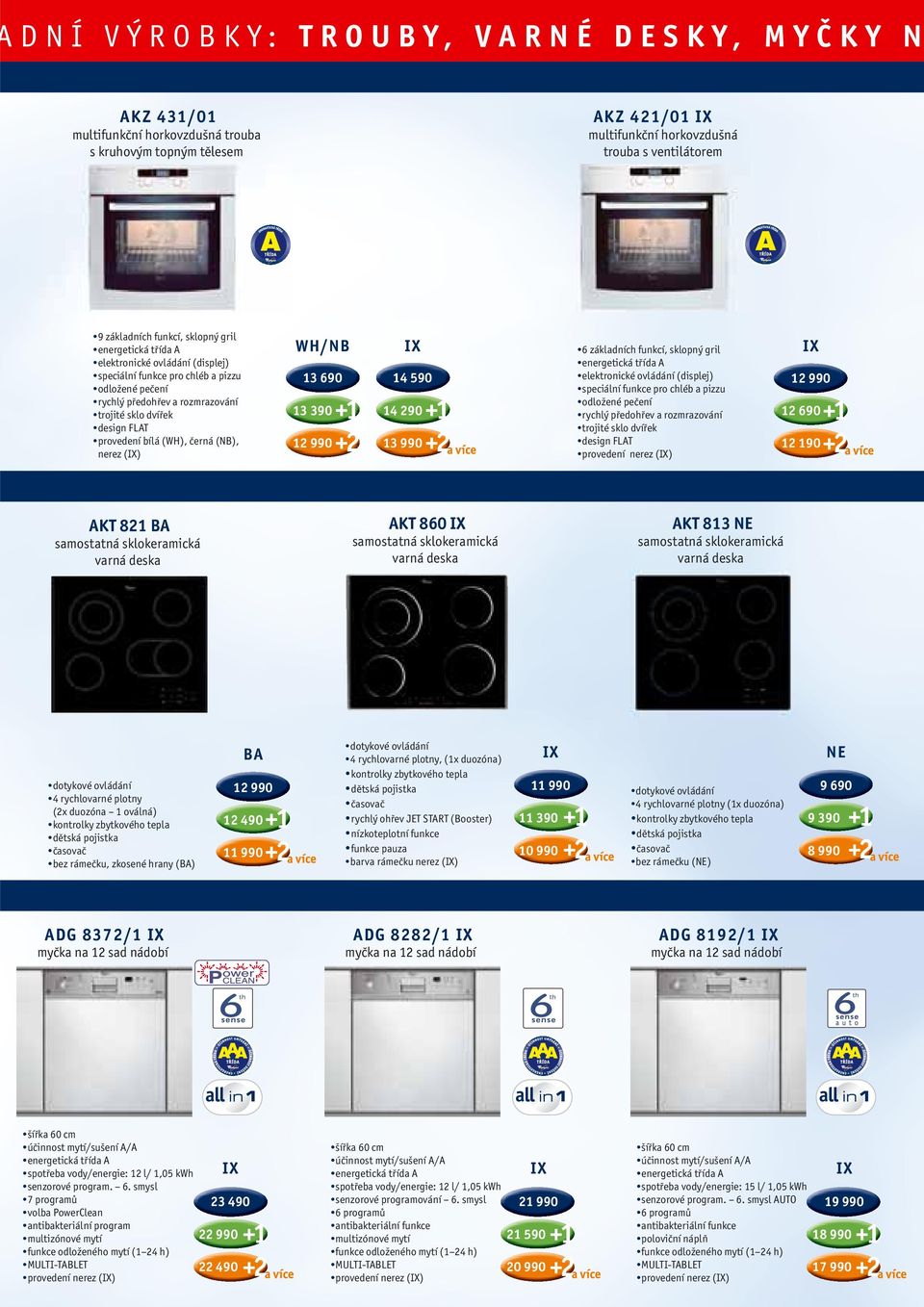 rozmrazování 12 690 design FLAT 12 990 13 990 12 190 provedení nerez () 12 990 AKT 821 BA AKT 860 AKT 813 NE 4 rychlovarné plotny (2x duozóna 1 oválná) bez rámečku, zkosené hrany (BA) BA 12 990 12