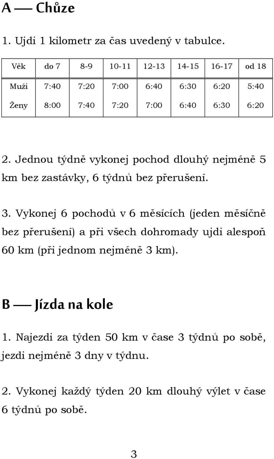 Jednou týdně vykonej pochod dlouhý nejméně 5 km bez zastávky, 6 týdnů bez přerušení. 3.