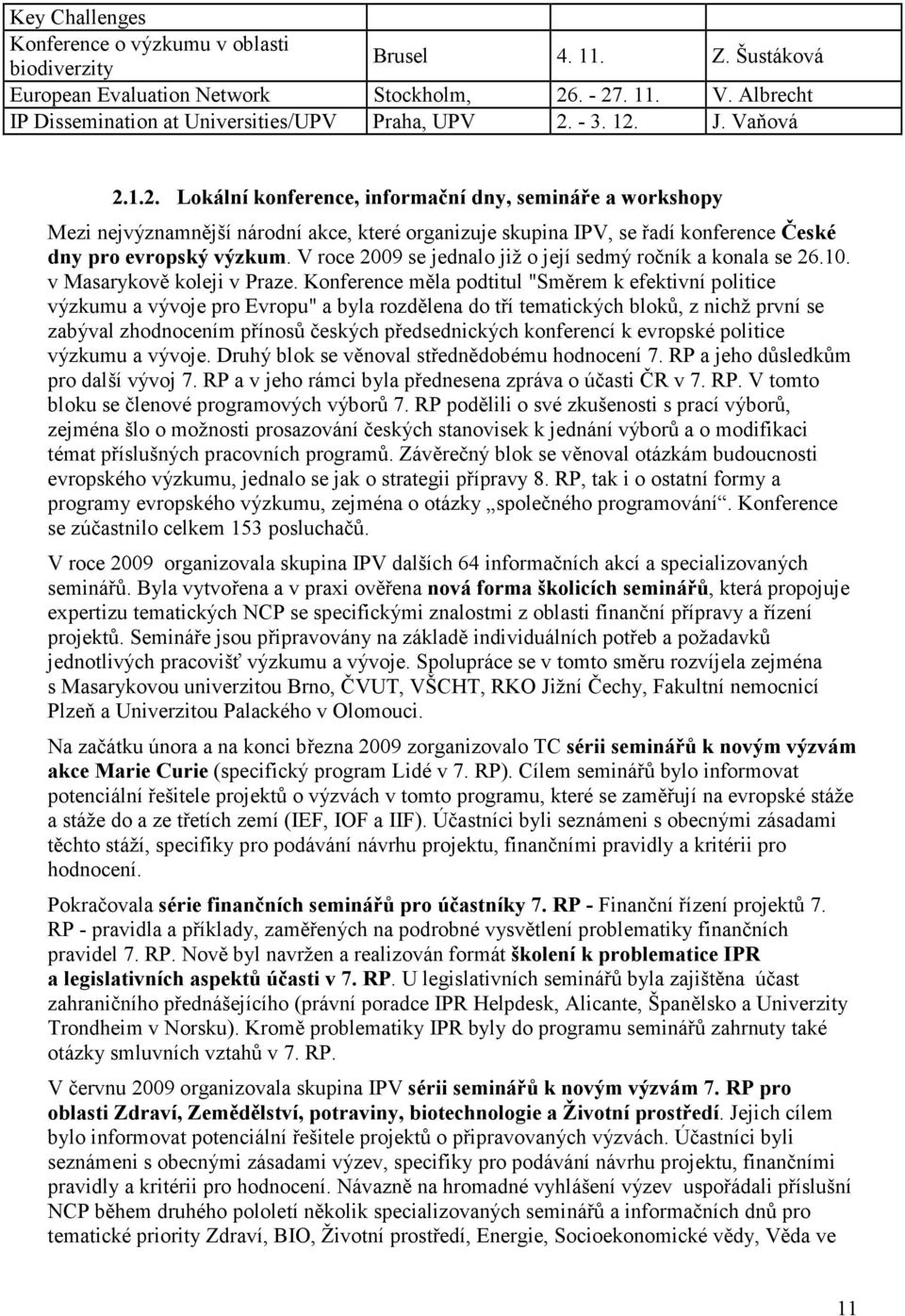 - 3. 12. J. Vaňová 2.1.2. Lokální konference, informační dny, semináře a workshopy Mezi nejvýznamnější národní akce, které organizuje skupina IPV, se řadí konference České dny pro evropský výzkum.