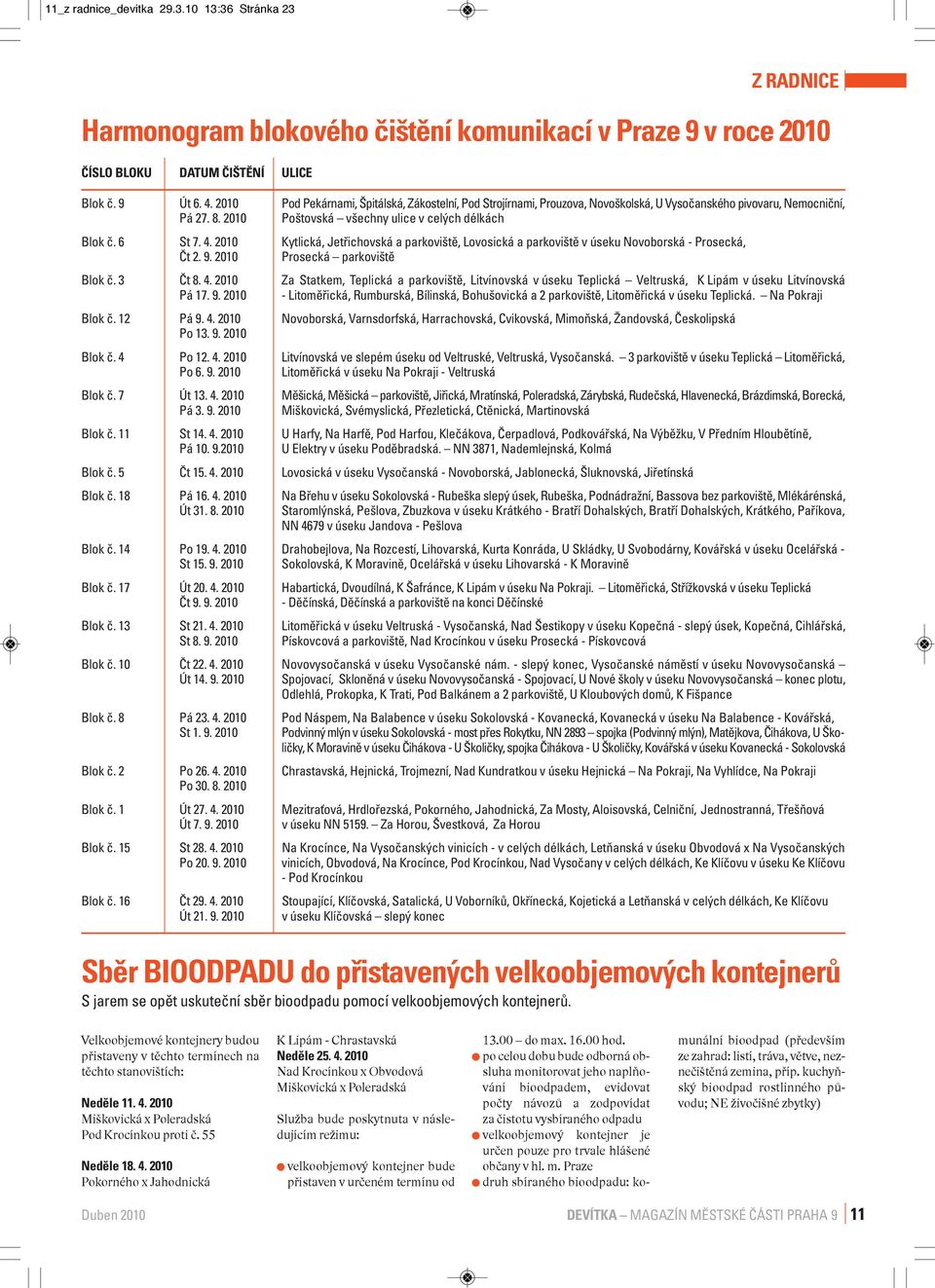 2010 Kytlická, Jetřichovská a parkoviště, Lovosická a parkoviště v úseku Novoborská - Prosecká, Čt 2. 9. 2010 Prosecká parkoviště Blok č. 3 Čt 8. 4.