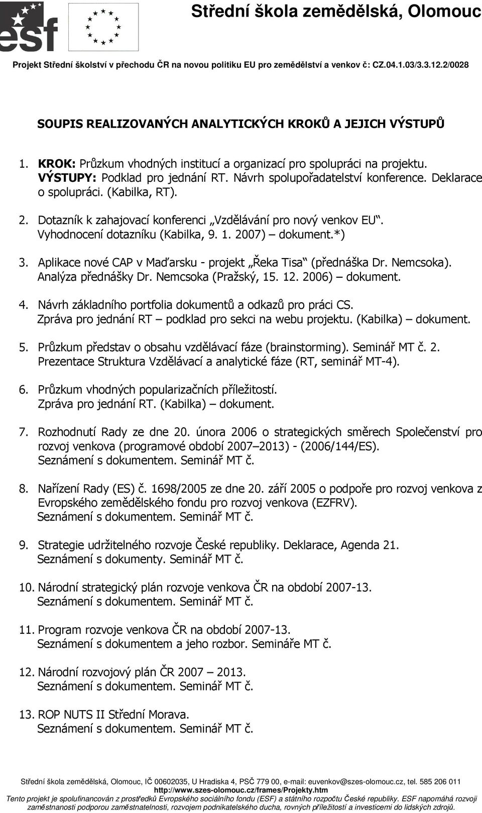 *) 3. Aplikace nové CAP v Maďarsku - projekt Řeka Tisa (přednáška Dr. Nemcsoka). Analýza přednášky Dr. Nemcsoka (Pražský, 15. 12. 2006) dokument. 4.