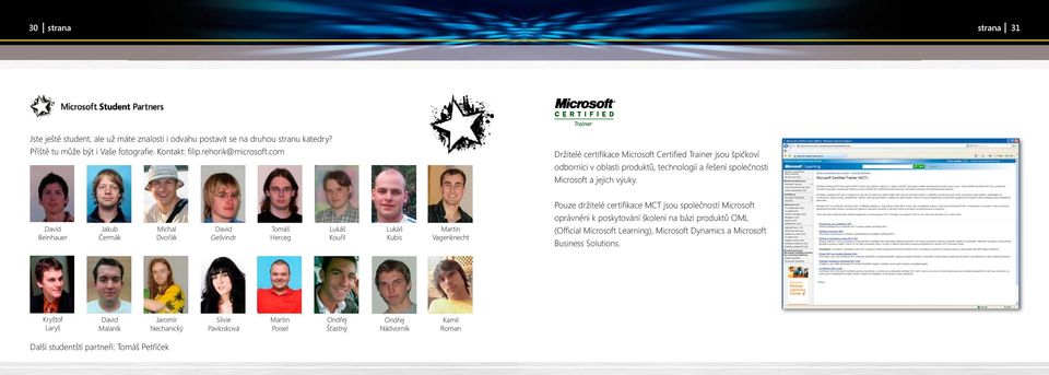 Pouze držitelé certifi kace MCT jsou společností Microsoft oprávněni k poskytování školení na bázi produktů OML David Beinhauer Jakub Čermák Michal Dvořák David Gešvindr Tomáš Herceg Lukáš Kouřil