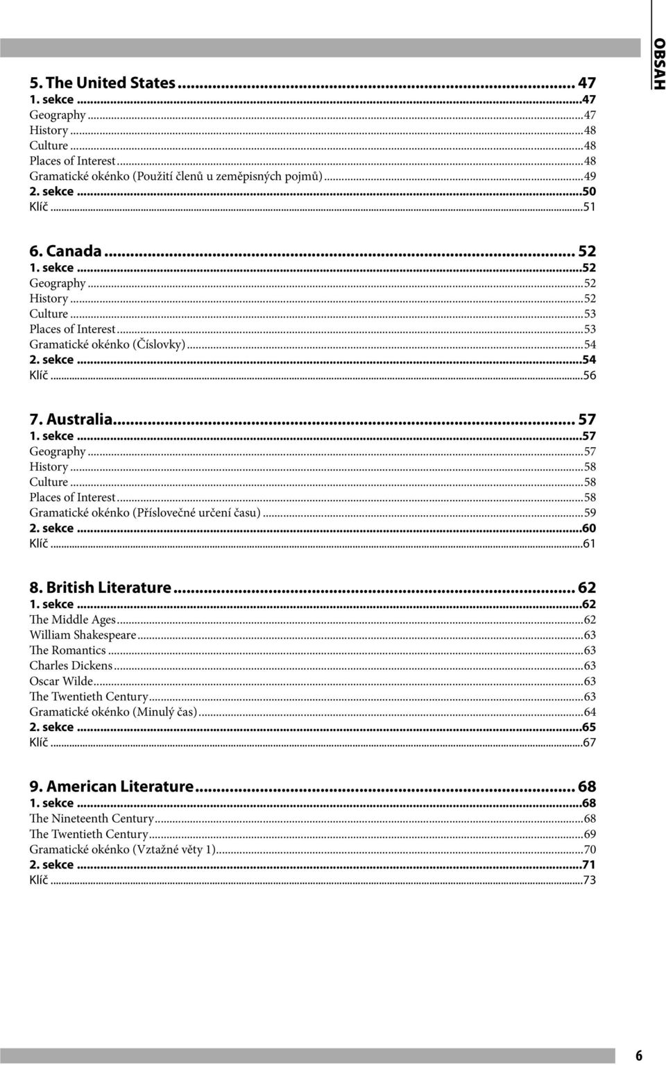 ..57 History...58 Culture...58 Places of Interest...58 Gramatické okénko (Příslovečné určení času)...59 2. sekce...60 Klíč...61 8. British Literature... 62 1. sekce...62 The Middle Ages.