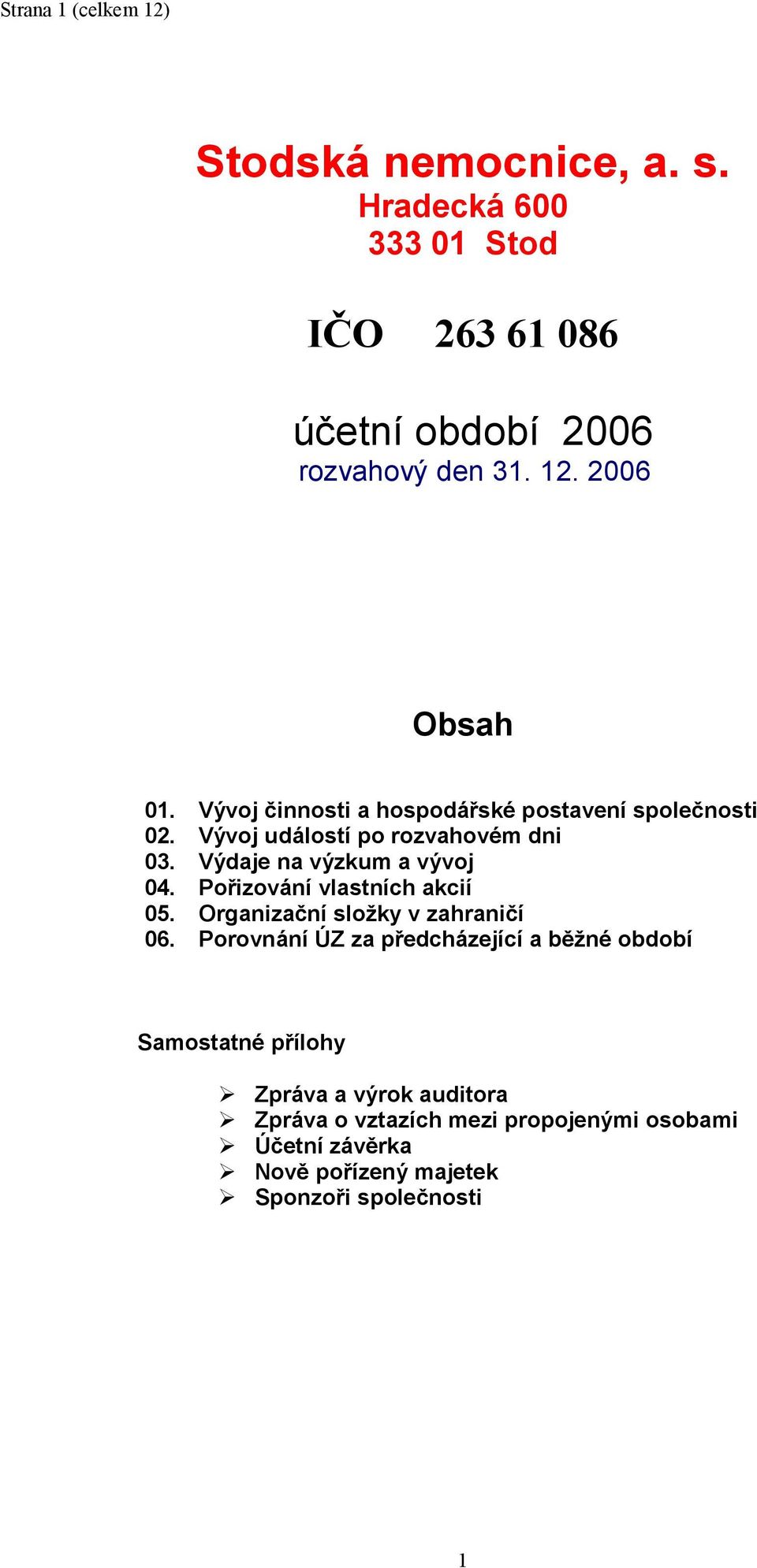 Pořizování vlastních akcií 05. Organizační složky v zahraničí 06.