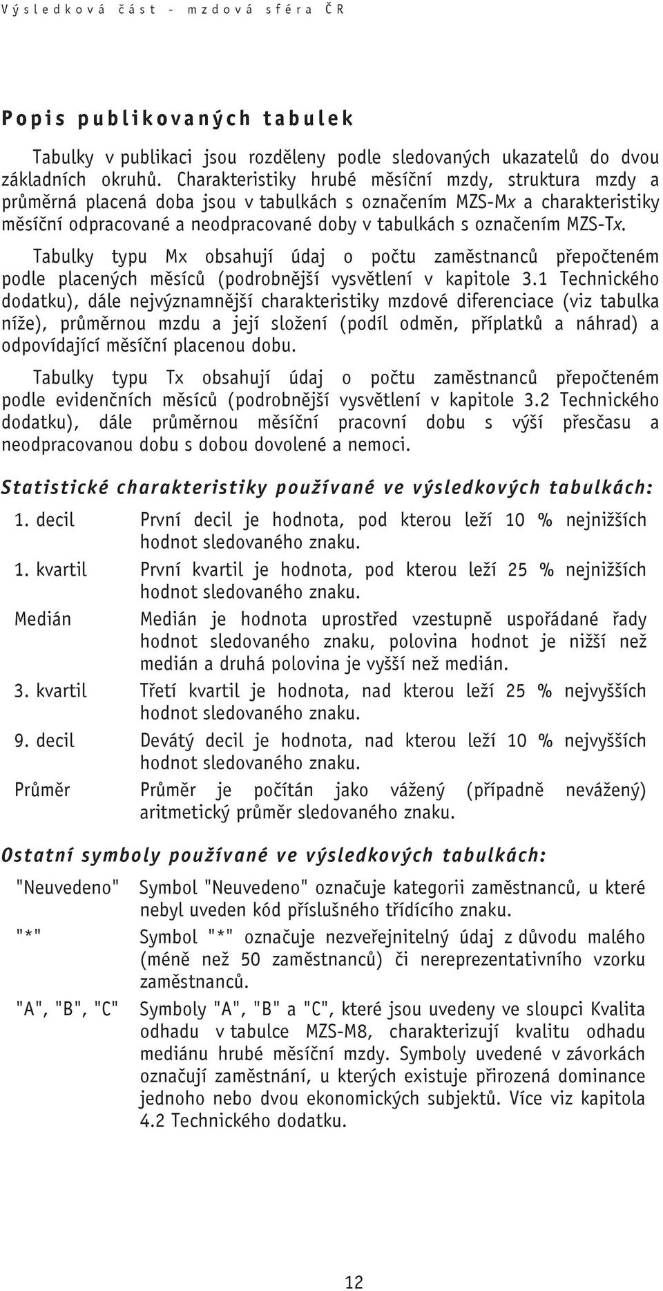 Tabulky typu Mx obsahují údaj o po tu zam stnanc p epo teném podle placených m síc (podrobn jší vysv tlení v kapitole 3.