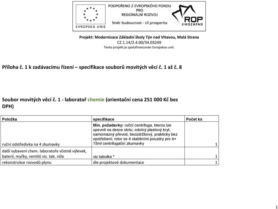 požadavky: ruční centrifuga, kterou lze upevnit na desce stolu; odolný plastový kryt, samomazný převod, bezúdržbový, prakticky bez opotřebení; rotor