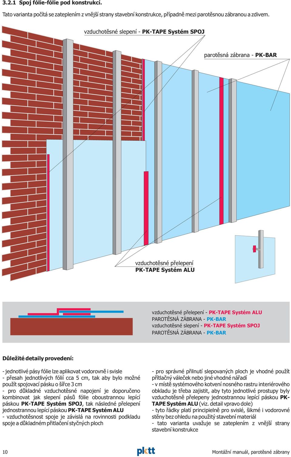 Dùle ité detaily provedení: - jednotlivé pásy fólie lze aplikovat vodorovnì i svisle - pøesah jednotlivých fólií cca 5 cm, tak aby bylo mo né pou ít spojovací pásku o šíøce 3 cm - pro dùkladné
