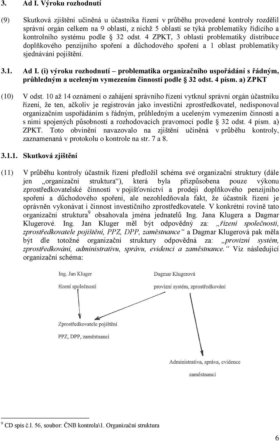 kontrolního systému podle 32 odst. 4 ZPKT, 3 oblasti problematiky distribuce doplňkového penzijního spoření a důchodového spoření a 1 oblast problematiky sjednávání pojištění. 3.1. Ad I.