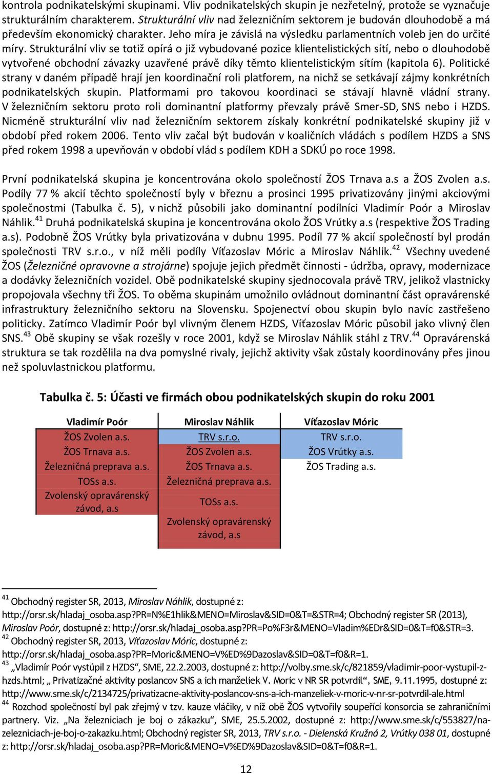 Strukturální vliv se totiž opírá o již vybudované pozice klientelistických sítí, nebo o dlouhodobě vytvořené obchodní závazky uzavřené právě díky těmto klientelistickým sítím (kapitola 6).