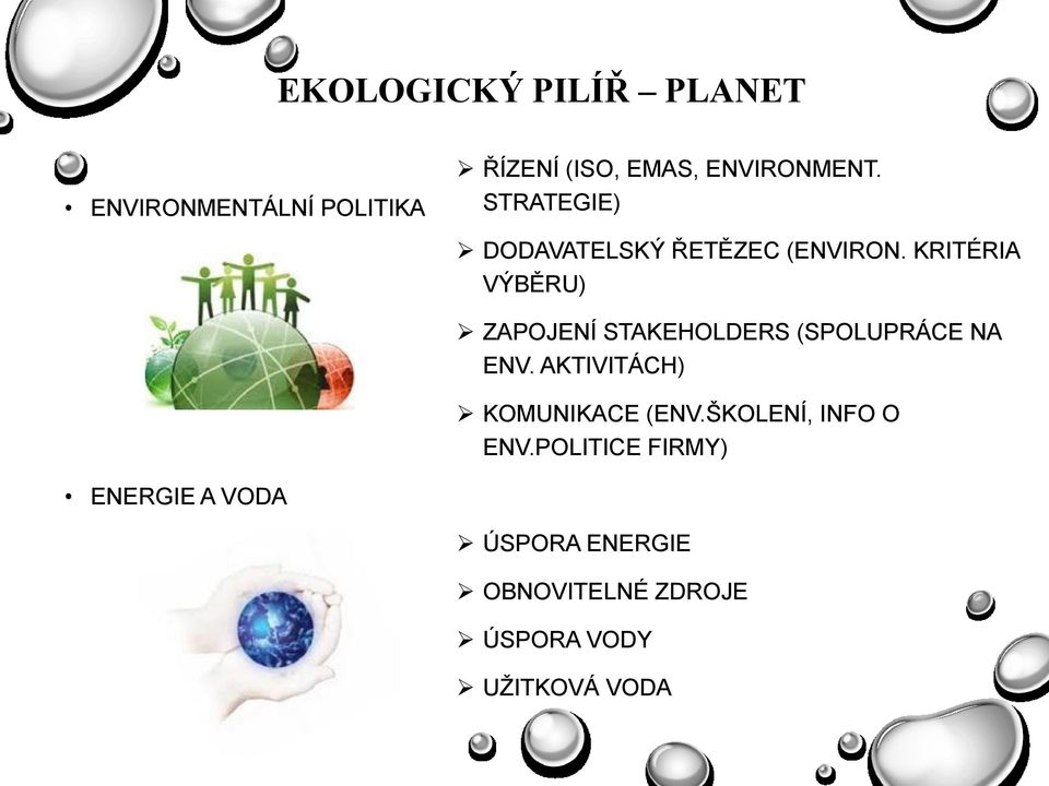 KRITÉRIA VÝBĚRU) ZAPOJENÍ STAKEHOLDERS (SPOLUPRÁCE NA ENV.