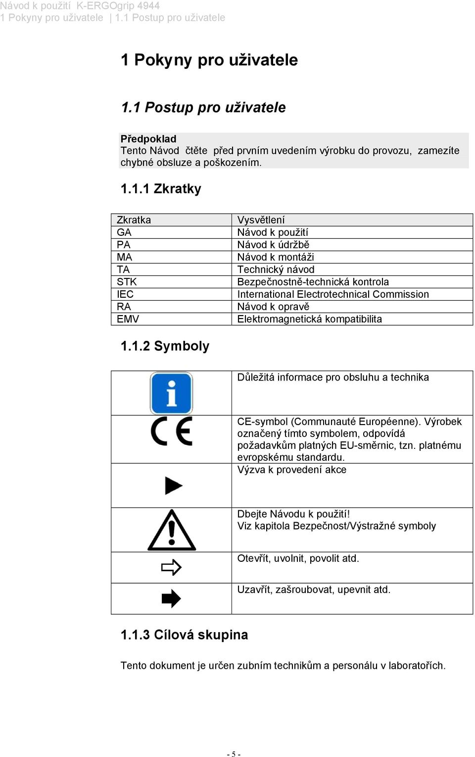 použití Návod k údržbě Návod k montáži Technický návod Bezpečnostně-technická kontrola International Electrotechnical Commission Návod k opravě Elektromagnetická kompatibilita 1.