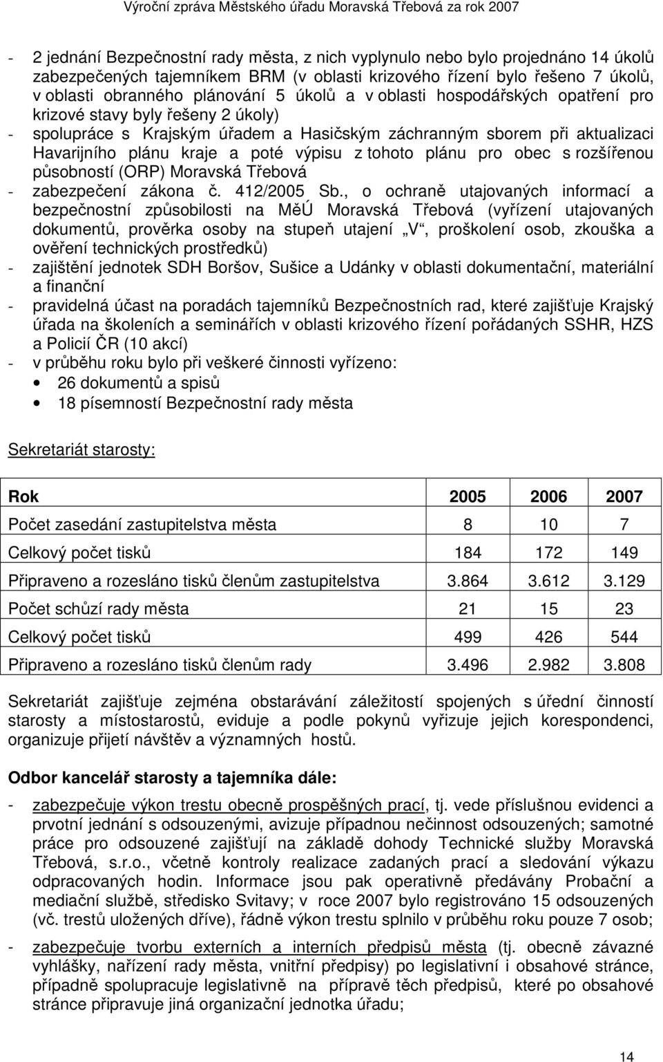 plánu pro obec s rozšířenou působností (ORP) Moravská Třebová - zabezpečení zákona č. 412/2005 Sb.