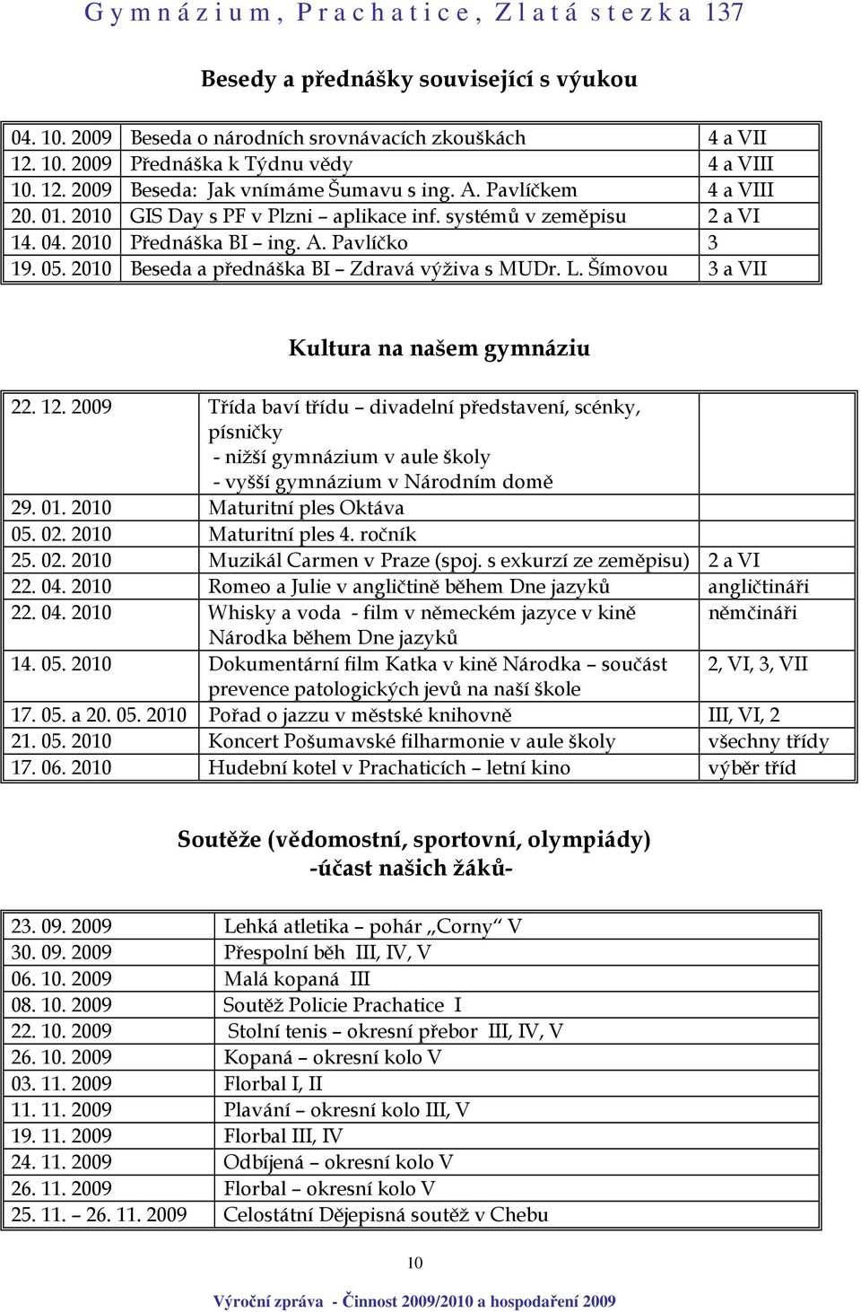 Šímovou 3 a VII Kultura na našem gymnáziu 22. 12. 2009 Třída baví třídu divadelní představení, scénky, písničky - nižší gymnázium v aule školy - vyšší gymnázium v Národním domě 29. 01.