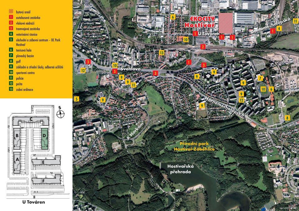 centra 11 policie 12 pošta 1 zubní ordinace 5 12 10 Švehlova 11 1 6 1 10 1 U Továren 1 1 2 12 1 7 10 6 4