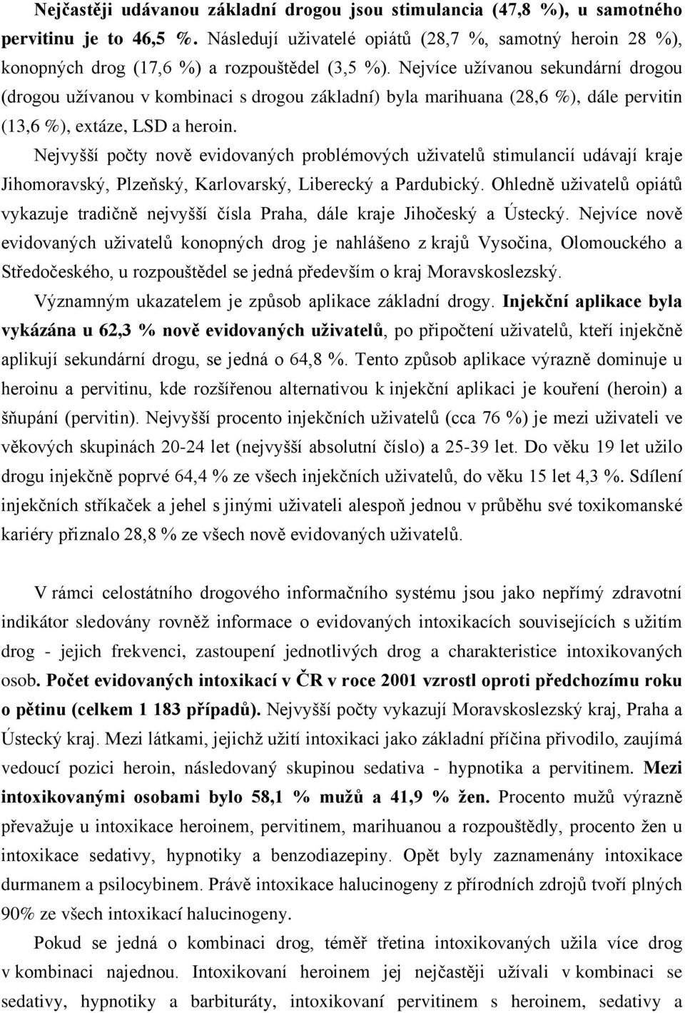 Nejvíce užívanou sekundární drogou (drogou užívanou v kombinaci s drogou základní) byla marihuana (28,6 %), dále pervitin (13,6 %), extáze, LSD a heroin.