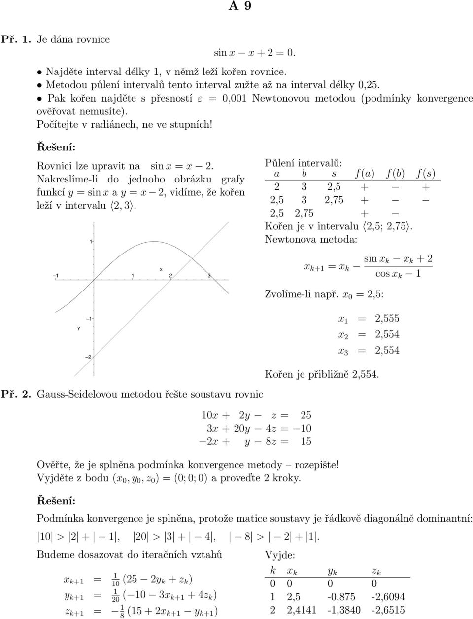 Nakreslíme-li do jednoho obrázku grafy funkcí y = sin a y = 2, vidíme, že kořen leží v intervalu 2,.