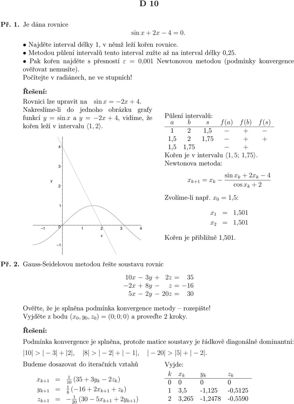 Nakreslíme-li do jednoho obrázku grafy funkcí y = sin a y = 2 + 4, vidíme, že kořen leží v intervalu, 2.