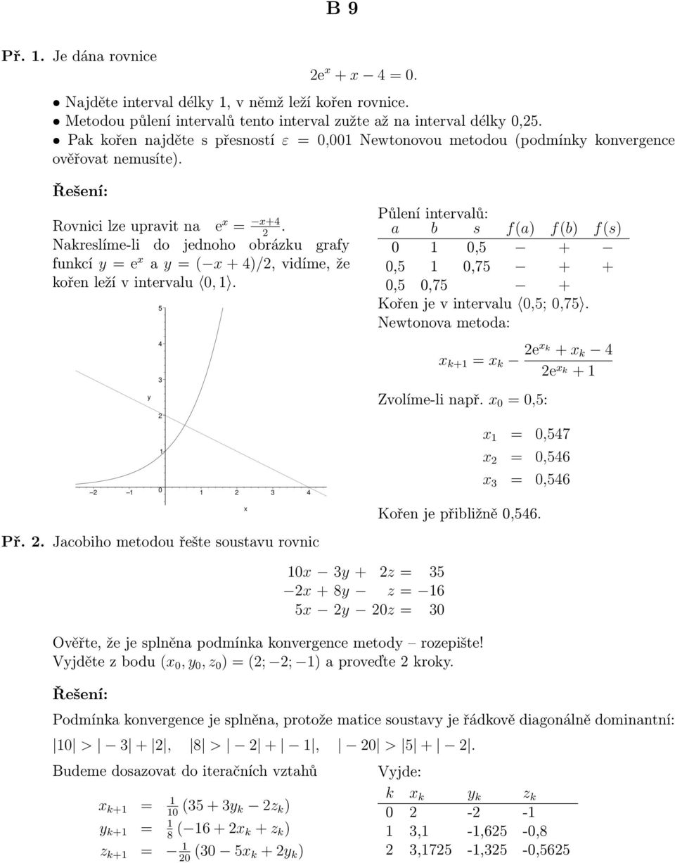 2 Nakreslíme-li do jednoho obrázku grafy funkcí y = e a y = ( + 4)/2, vidíme, že kořen leží v intervalu 0,. y 5 4 2 