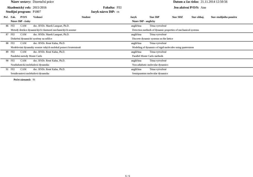 RNDr. René Kalus, Ph.D. Neadiabatická molekulová dynamika Non-adiabatic molecular dynamics 91 FEI CAM doc. RNDr. René Kalus, Ph.D. Semikvantová molekulová dynamika Počet záznamů: 91 Semiquantum molecular dynamics 6 / 6