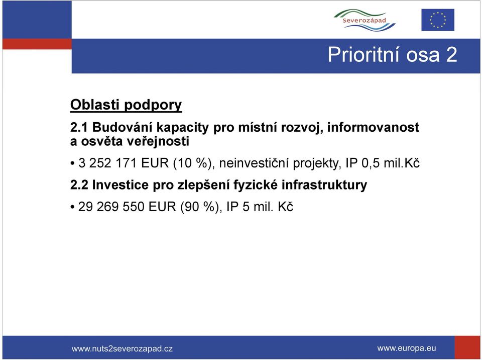 veřejnosti 3 252 171 EUR (10 %), neinvestiční projekty, IP 0,5