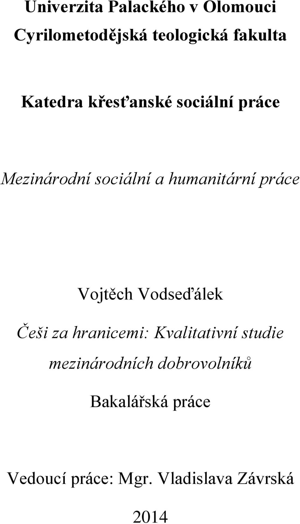 práce Vojtěch Vodseďálek Češi za hranicemi: Kvalitativní studie