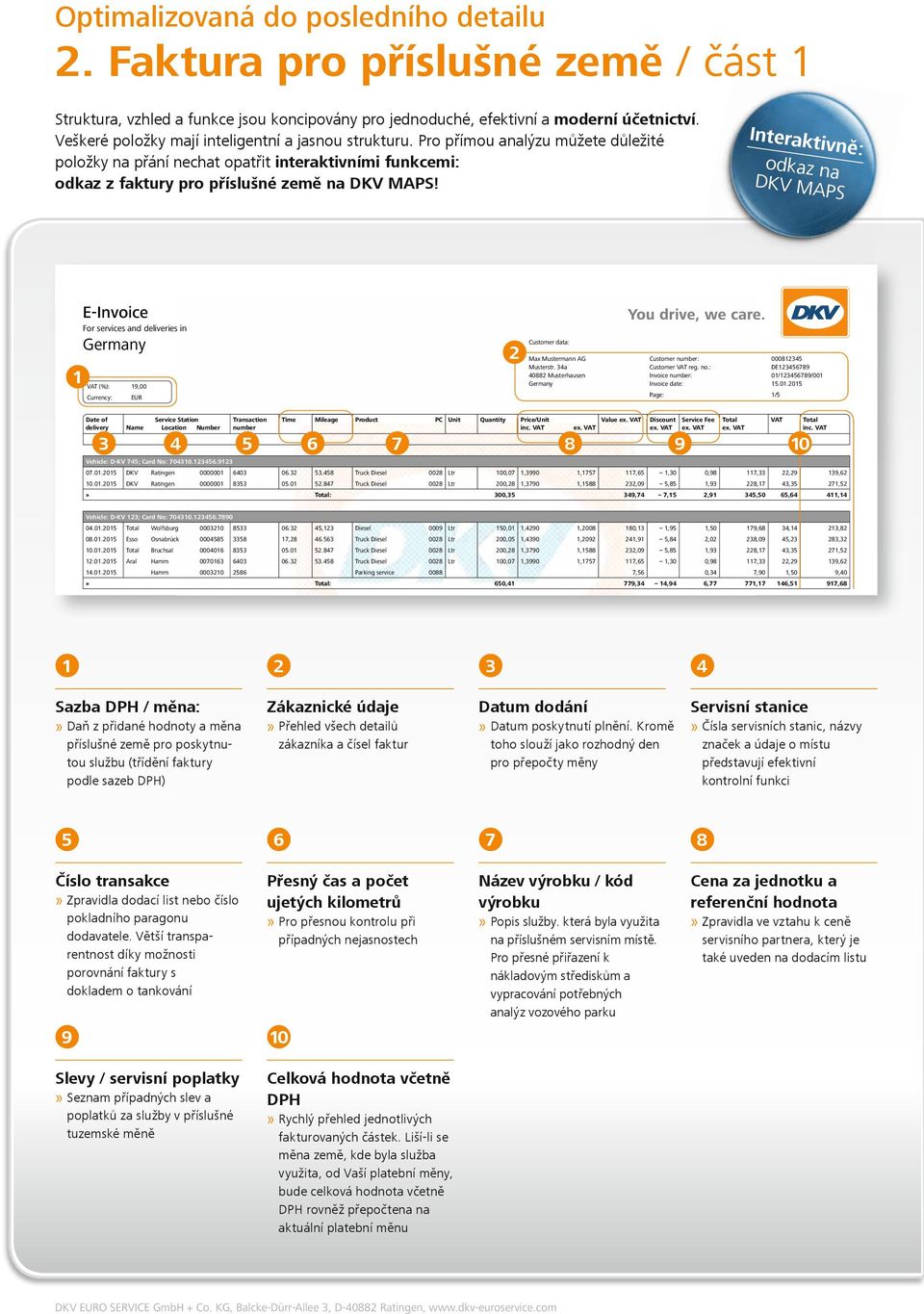 Interakt ivně: odkaz na MA PS E- For services and deliveries in (%):,00 Date of Service Station Transaction number Time Mileage PC Unit Musterstr. a 0 Musterhausen Price/Unit Value Customer reg. no.