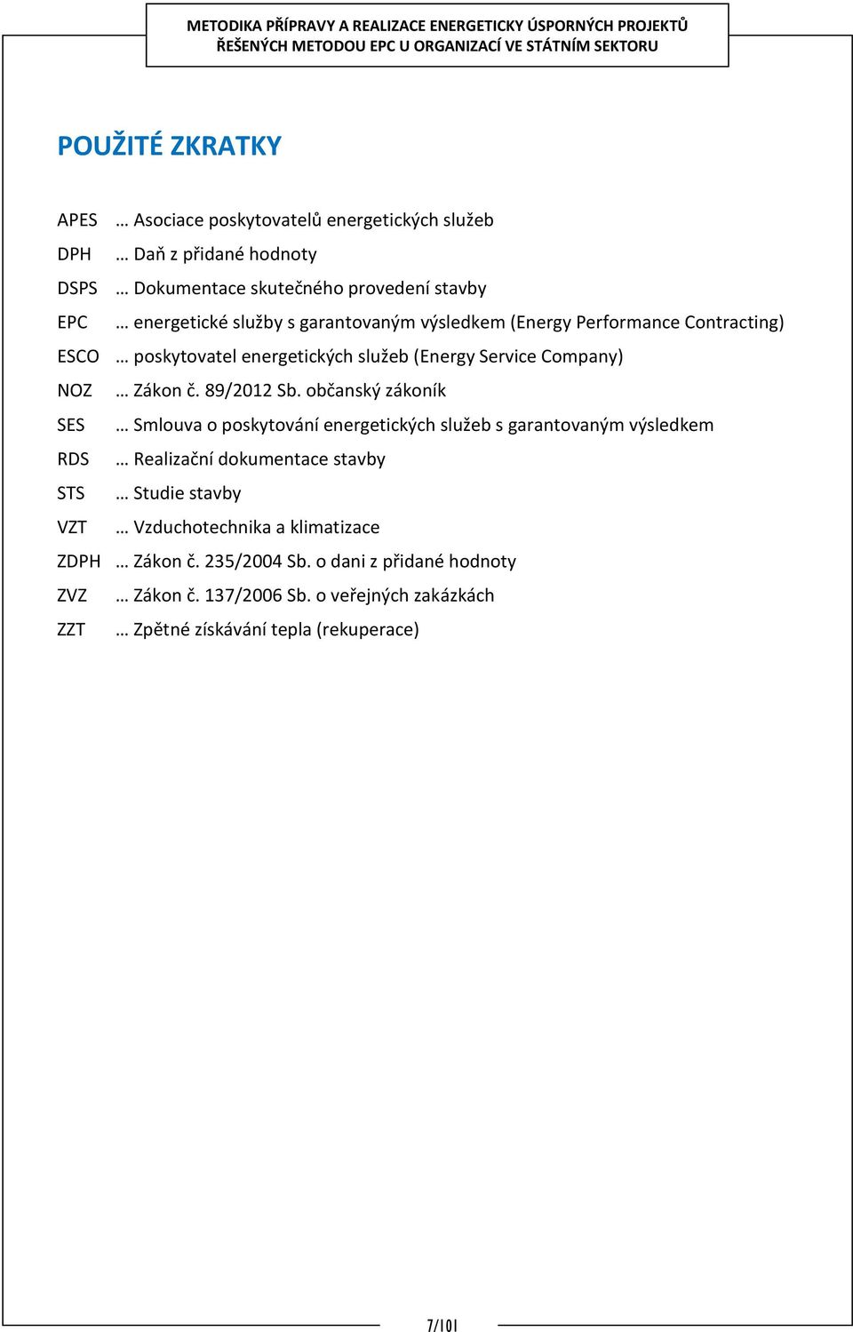 občanský zákoník SES Smlouva o poskytování energetických služeb s garantovaným výsledkem RDS Realizační dokumentace stavby STS Studie stavby VZT