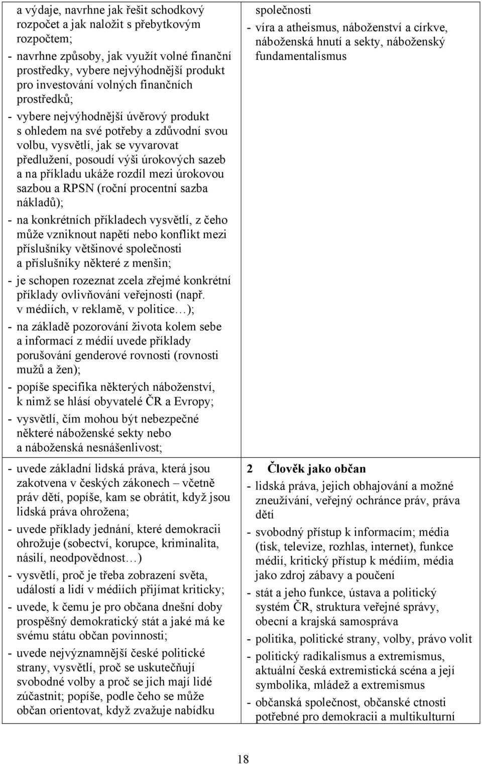 rozdíl mezi úrokovou sazbou a RPSN (roční procentní sazba nákladů); - na konkrétních příkladech vysvětlí, z čeho může vzniknout napětí nebo konflikt mezi příslušníky většinové společnosti a