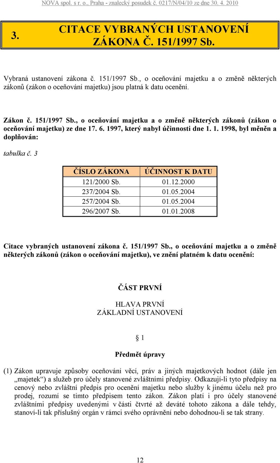 3 ČÍSLO ZÁKONA ÚČINNOST K DATU 121/2000 Sb. 01.12.2000 237/2004 Sb. 01.05.2004 257/2004 Sb. 01.05.2004 296/2007 Sb. 01.01.2008 Citace vybraných ustanovení zákona č. 151/1997 Sb.