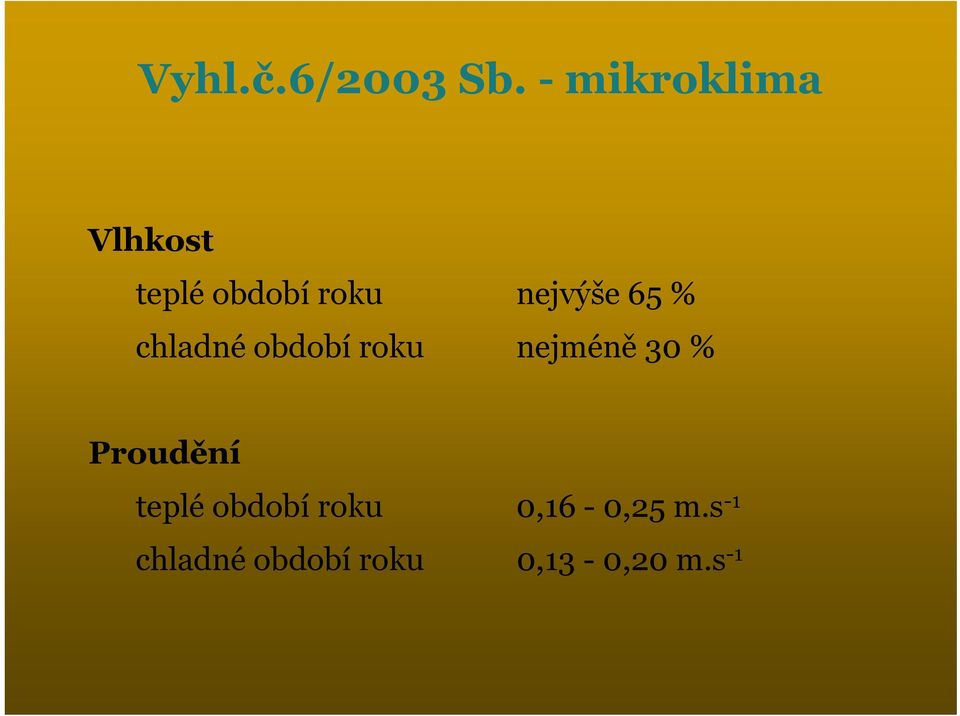 nejvýše 65 % chladné období roku nejméně 30 %