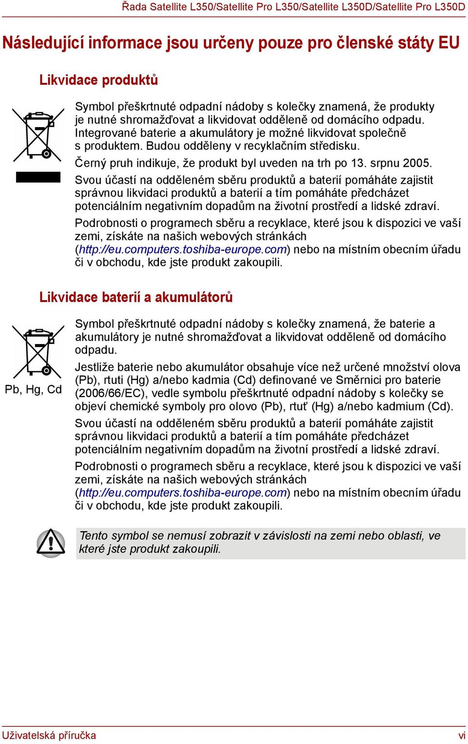 Černý pruh indikuje, že produkt byl uveden na trh po 13. srpnu 2005.