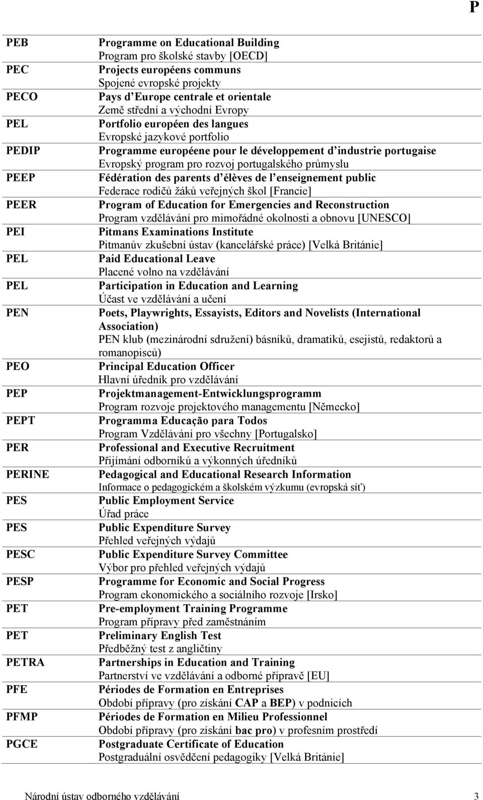 développement d industrie portugaise Evropský program pro rozvoj portugalského průmyslu Fédération des parents d élèves de l enseignement public Federace rodičů žáků veřejných škol [Francie] Program