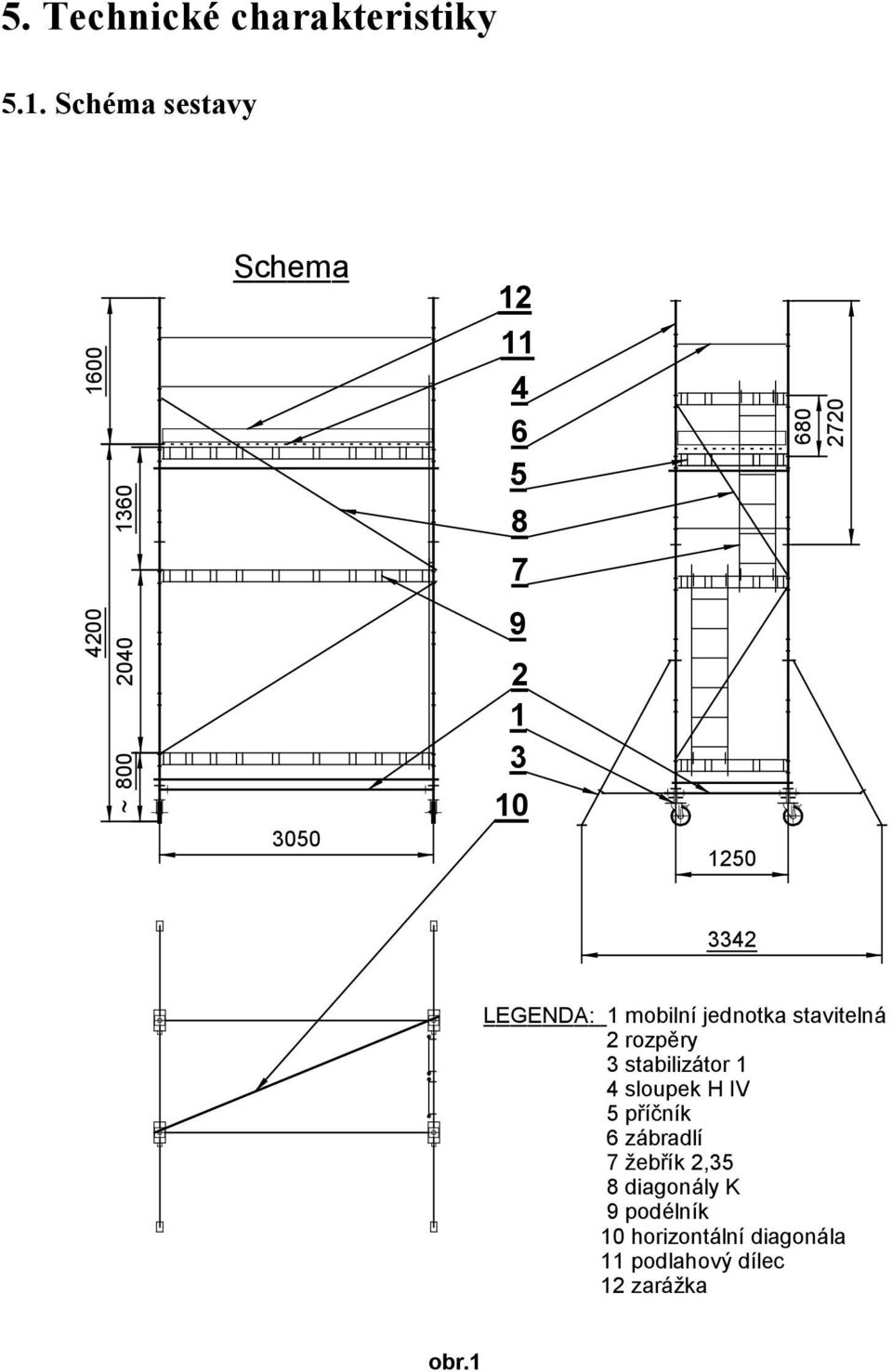 2720 3342 LEGENDA: 1 mobilní jednotka stavitelná 2 rozpěry 3 stabilizátor 1 4