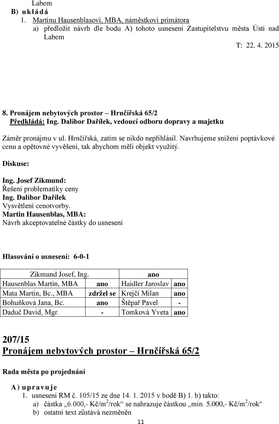 Navrhujeme snížení poptávkové cenu a opětovné vyvěšení, tak abychom měli objekt využitý. Diskuse: Ing. Josef Zikmund: Řešení problematiky ceny Ing. Dalibor Dařílek Vysvětlení cenotvorby.