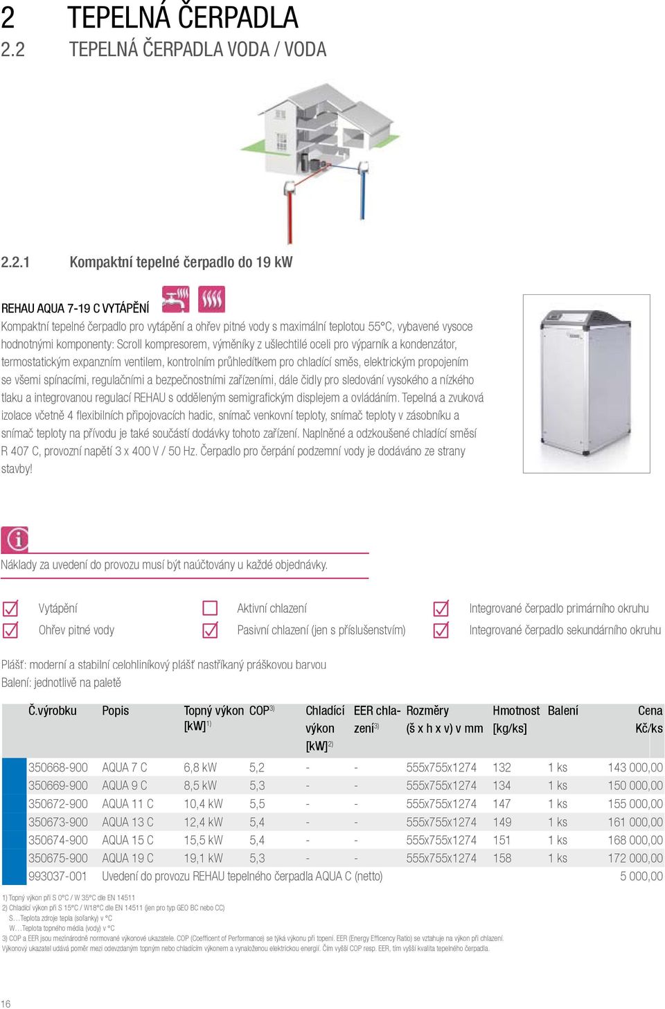 chladící směs, elektrickým propojením se všemi spínacími, regulačními a bezpečnostními zařízeními, dále čidly pro sledování vysokého a nízkého tlaku a integrovanou regulací REHAU s odděleným