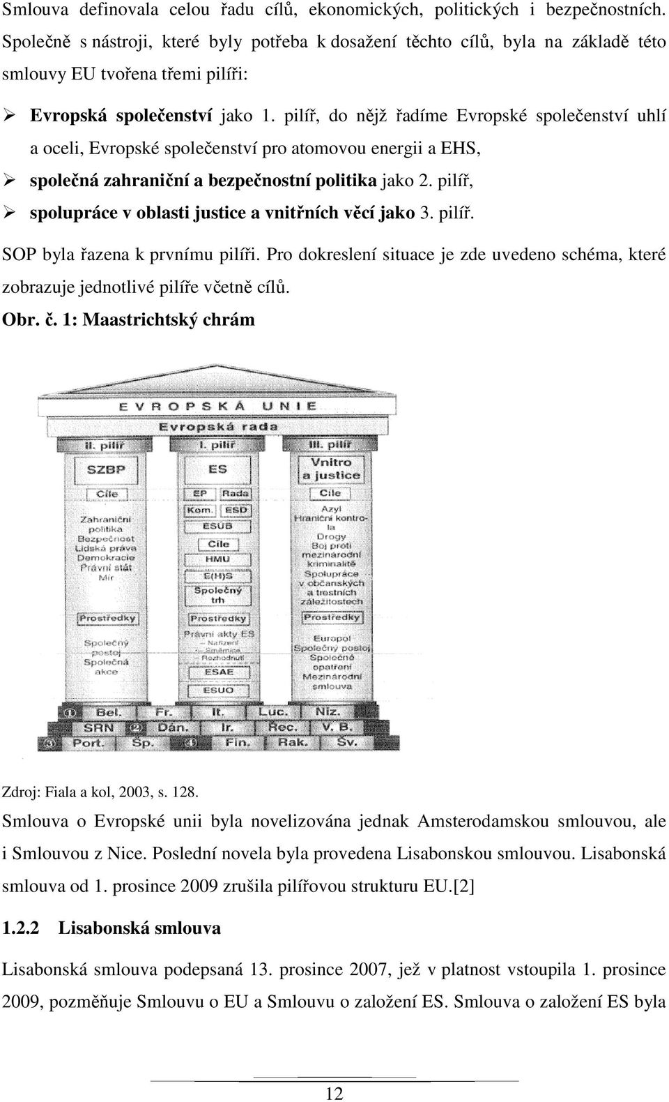 pilíř, do nějž řadíme Evropské společenství uhlí a oceli, Evropské společenství pro atomovou energii a EHS, společná zahraniční a bezpečnostní politika jako 2.