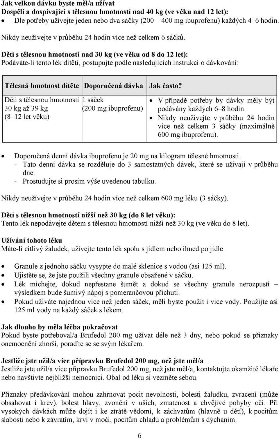 Děti s tělesnou hmotností nad 30 kg (ve věku od 8 do 12 let): Podáváte-li tento lék dítěti, postupujte podle následujících instrukcí o dávkování: Tělesná hmotnost dítěte Doporučená dávka Jak často?