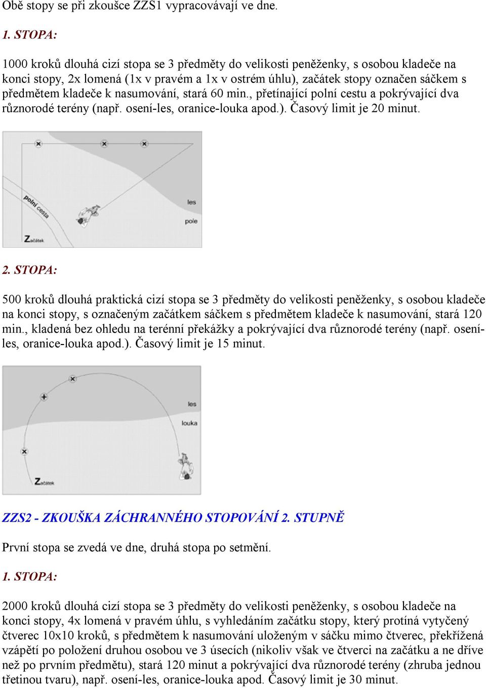 k nasumování, stará 60 min., přetínající polní cestu a pokrývající dva různorodé terény (např. osení-les, oranice-louka apod.). Časový limit je 20