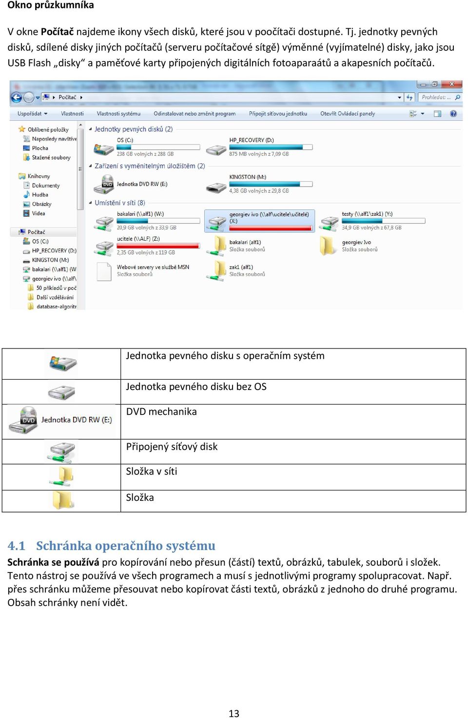 akapesních počítačů. Jednotka pevného disku s operačním systém Jednotka pevného disku bez OS DVD mechanika Připojený síťový disk Složka v síti Složka 4.