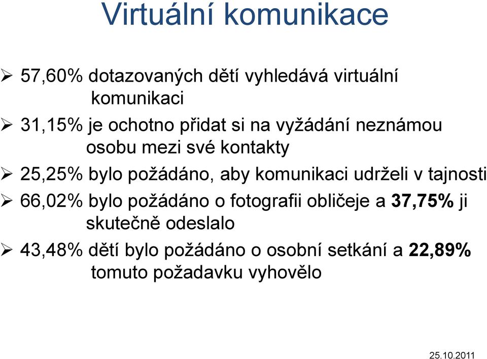 komunikaci udrželi v tajnosti 66,02% bylo požádáno o fotografii obličeje a 37,75% ji