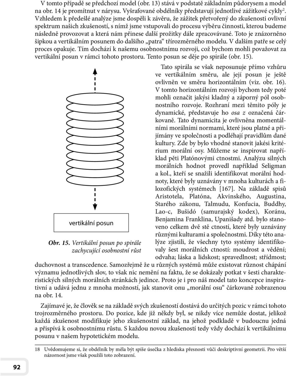 provozovat a která nám přinese další prožitky dále zpracovávané. Toto je znázorněno šipkou a vertikálním posunem do dalšího patra třírozměrného modelu. V dalším patře se celý proces opakuje.